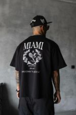Мужская Черная Футболка Оверсайз с Принтом MIAMI на Спине