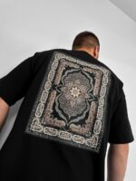 Мужская Черная Футболка Carpet Свободного Кроя с Принтом Ковер на Спине