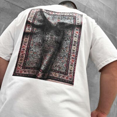 Мужская Белая Футболка Carpet Свободного Кроя с Принтом Ковер на Спине
