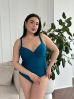 Женский Сдельный Темно-Бирюзовый Купальник с Акцентным Узлом на Декольте (Большие Размеры)