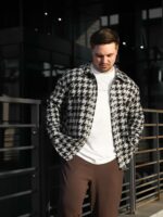 Мужская Хлопковая Черно-Белая Рубашка Оверсайз в Принт "Гусиная Лапка"
