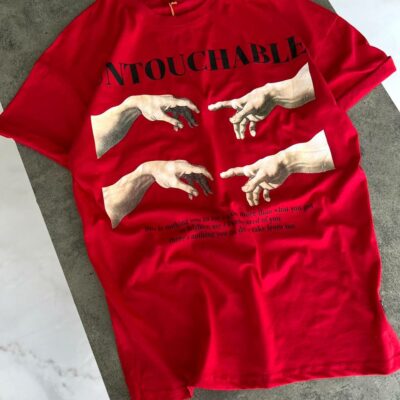 Мужская Красная Футболка Оверсайз с Принтом Руки
