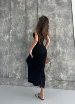Женское Длинное Облегающее Черное Платье с Тонкими Лямками
