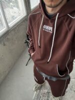 Мужской Коричневый Костюм с Кантом - Комплект Худи Шорты