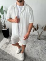 Мужской Легкий Летний Белый Костюм Рубашка Шорты