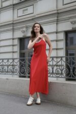 Женское Длинное Красное Платье-Майка Свободного Кроя с Окантовкой