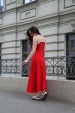 Женское Длинное Красное Платье-Майка Свободного Кроя с Окантовкой