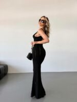 Женское Длинное Облегающее Вязаное Черное Платье Макси с Открытой Спиной