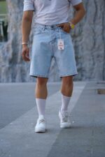 Мужские Светло-Голубые Джинсовые Шорты МОМ Свободного Кроя