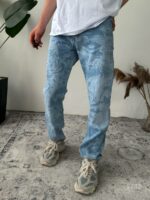 Мужские Широкие Голубые Джинсы Багги в Принт