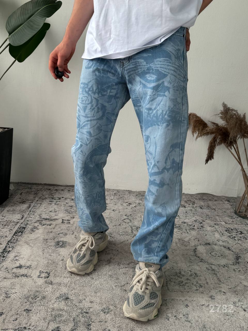 photo_2025-06-18_12-25-19 Мужские Широкие Голубые Джинсы Багги в Принт