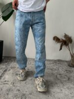 Мужские Широкие Голубые Джинсы Багги в Принт