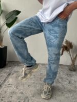 Мужские Широкие Голубые Джинсы Багги в Принт