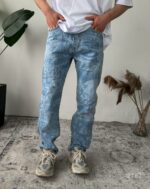 Мужские Широкие Голубые Джинсы Багги в Принт