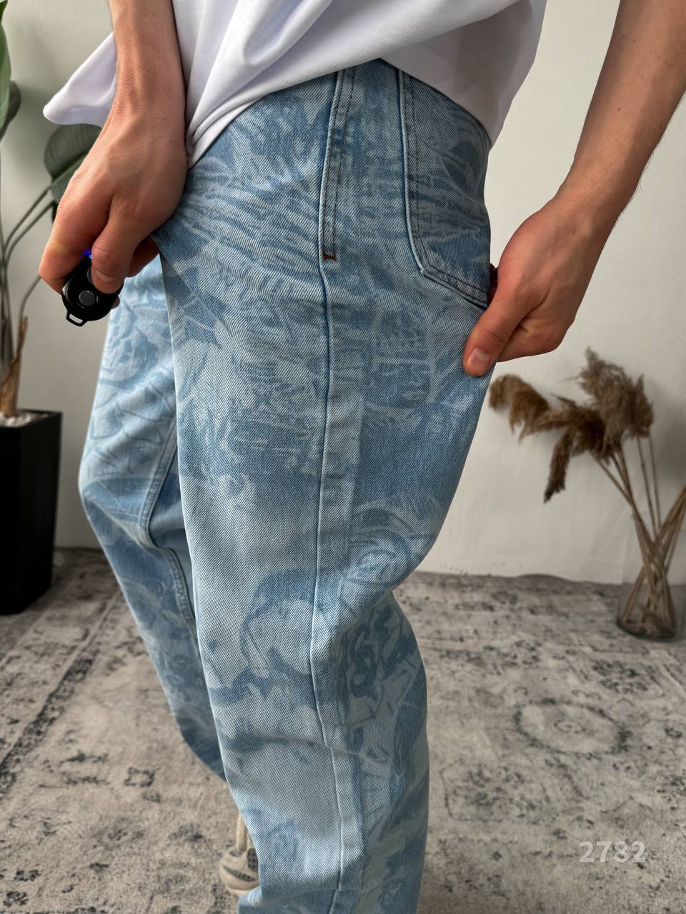 photo_2025-06-18_12-25-23 Мужские Широкие Голубые Джинсы Багги в Принт