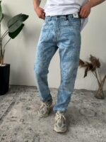 Мужские Широкие Голубые Джинсы Багги в Принт