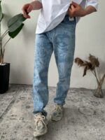 Мужские Широкие Голубые Джинсы Багги в Принт