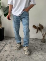 Мужские Широкие Голубые Джинсы Багги в Принт