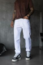 Мужские Широкие Белые Джинсы Багги