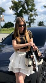 Женская Белая Юбка Мини с Рюшами и Кружевом + Подкладка Шортиками