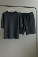 Мужской Легкий Летний Графитовый Костюм Футболка Шорты - Муслин Жатка