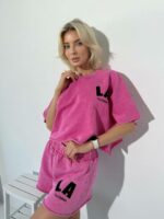 Женский Летний Графитовый Костюм Варенка Футболка Шорты с Обрезанными Краями