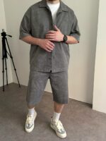 Мужской Серый Летний Костюм Варенка Оверсайз (Рубашка + Шорты)