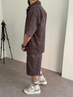 Мужской Коричневый Летний Костюм Варенка Оверсайз (Рубашка + Шорты)
