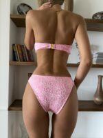 Женский Раздельный Розовый Купальник Бандо с Вышивкой у Цветочек