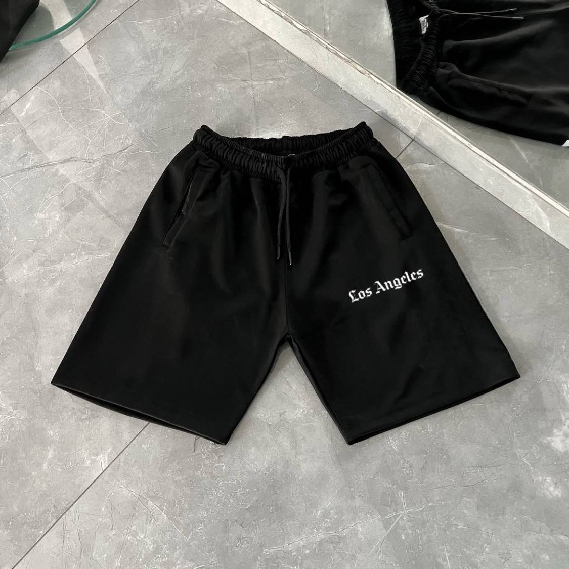 photo_2025-07-03_12-59-56 Мужские Базовые Черные Шорты на Резинке - Хлопковые с Надписью