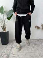 Мужские Базовые Черные Спортивные Штаны Джоггеры Свободного Кроя на Манжетах