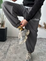 Мужские Базовые Темно-Серые Спортивные Штаны Джоггеры Свободного Кроя на Манжетах