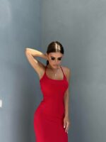 Женское Легкое Длинное Красное Платье на Бретелях с Шнуровкой на Спине