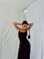 Женское Легкое Длинное Черное Платье на Бретелях с Шнуровкой на Спине