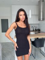 Женское Летнее Вязаное Черное Платье Мини - Облегающее с Открытой Спиной