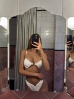 Женский Раздельный Белый Купальник с Кольцами на Тонких Бретелях