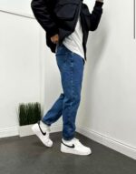 Мужские Свободные Джинсы Мом Синего Цвета