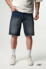 Мужские Свободные Прямые Темно-Синие Джинсовые Шорты с Потертостями