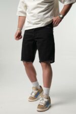 Мужские Свободные Прямые Черные Джинсовые Шорты с Потертостями