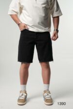 Мужские Свободные Прямые Черные Джинсовые Шорты с Потертостями