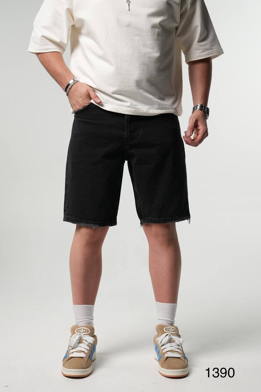 photo_2025-07-14_13-18-39 Мужские Свободные Прямые Черные Джинсовые Шорты с Потертостями