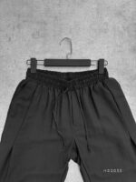 Мужские Свободные Летние Черные Штаны Лен Жатка на Резинке