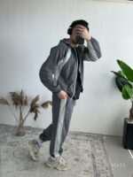 Мужской Легкий Свободный Графитовый Спортивный Костюм Плащевка на Молнии с Лампасами