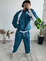 Мужской Легкий Свободный Синий Спортивный Костюм Плащевка на Молнии с Лампасами