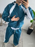Мужской Легкий Свободный Синий Спортивный Костюм Плащевка на Молнии с Лампасами