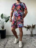 Мужской Разноцветный Летний Пляжный Костюм Комплект Принт Том и Джери - Рубашка Гавайка + Шорты