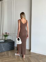 Женское Летнее Платье Мокко - Длинное из Фактурной Ткани с Разрезом Сбоку