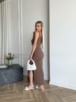 Женское Летнее Платье Мокко - Длинное из Фактурной Ткани с Разрезом Сбоку