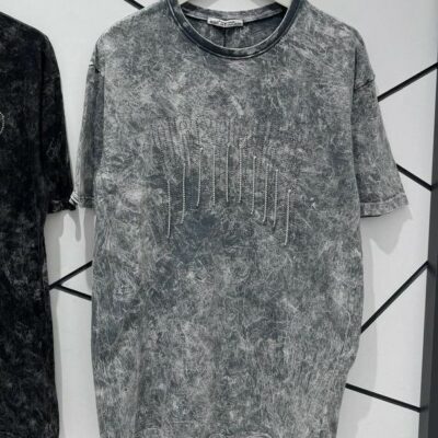 Женская Серая Футболка Варенка Оверсайз с Камушками
