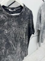 Женская Серая Футболка Варенка Оверсайз с Камушками
